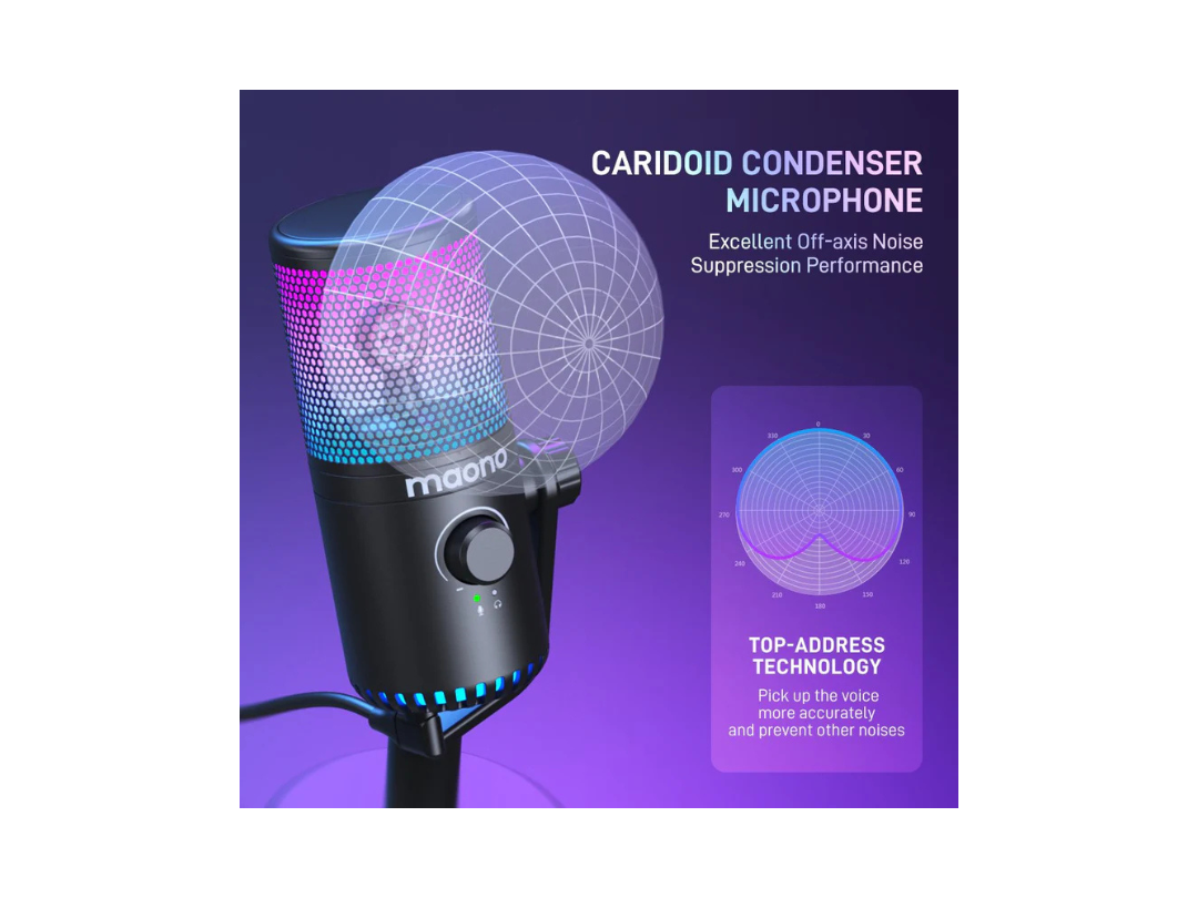MAONO DM30-RGB USB Gaming Microphone for PC, Programmable Condenser Mic with RGB Light - Black MAONO DM30-RGB USB Gaming Microphone for PC, Programmable Condenser Mic with RGB Light - Black